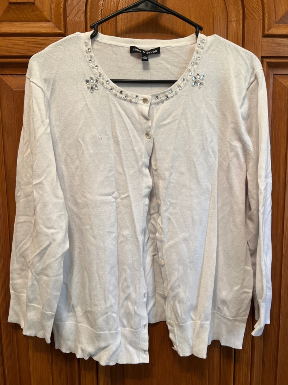 White Embellished Neckline Cardigan